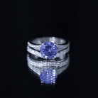 Certified 2.7 Carat Lab Grown Blue Sapphire Engagement Wedding Ring Set with Moissanite AAAA - Rosec Jewels