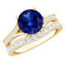Certified 2.7 Carat Lab Grown Blue Sapphire Engagement Wedding Ring Set with Moissanite AAAA - Rosec Jewels