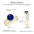 Certified 2.7 Carat Lab Grown Blue Sapphire Engagement Wedding Ring Set with Moissanite AAAA - Rosec Jewels