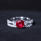 Classic Created Ruby Bridal Ring Set with Moissanite in Gold Lab Created Ruby - ( AAAA ) - Quality - Rosec Jewels
