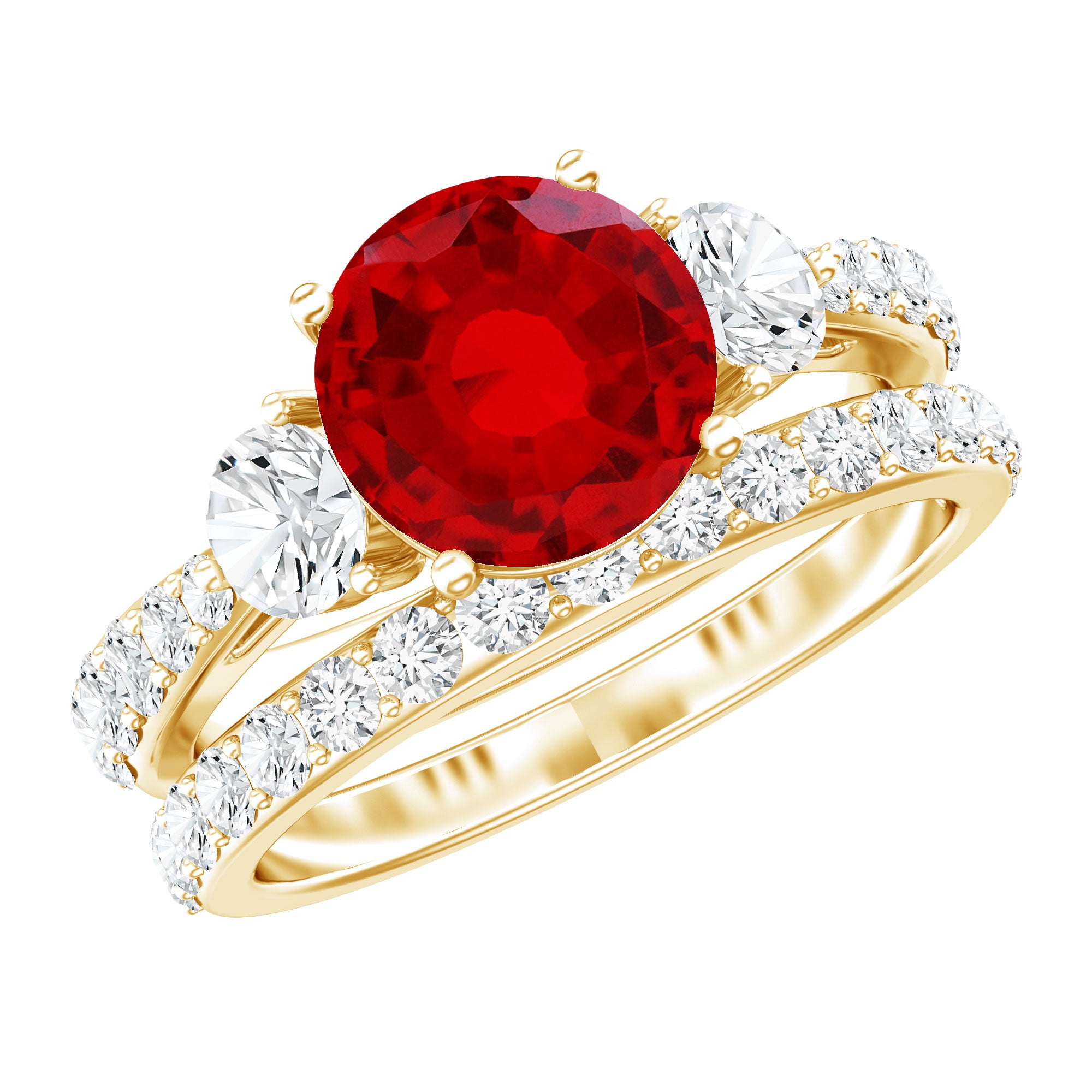 2.3 Carat Lab Created Ruby Bridal Ring Set with Moissanite AAAA - Rosec Jewels