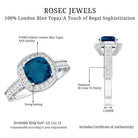 8 mm Cushion Cut London Blue Topaz Halo Engagement Ring with Diamond AAA - Rosec Jewels