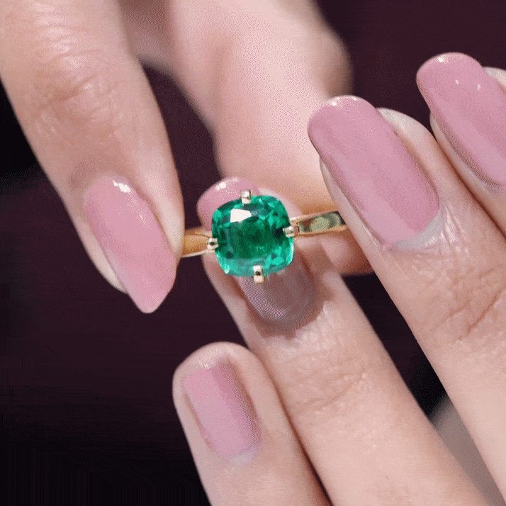 Cushion Cut Lab Grown Emerald Solitaire Engagement Ring Lab Created Emerald - ( AAAA ) - Quality - Rosec Jewels