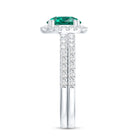Certified Lab Grown Emerald Halo Engagement Ring with Moissanite Wedding Band AAAA - Rosec Jewels
