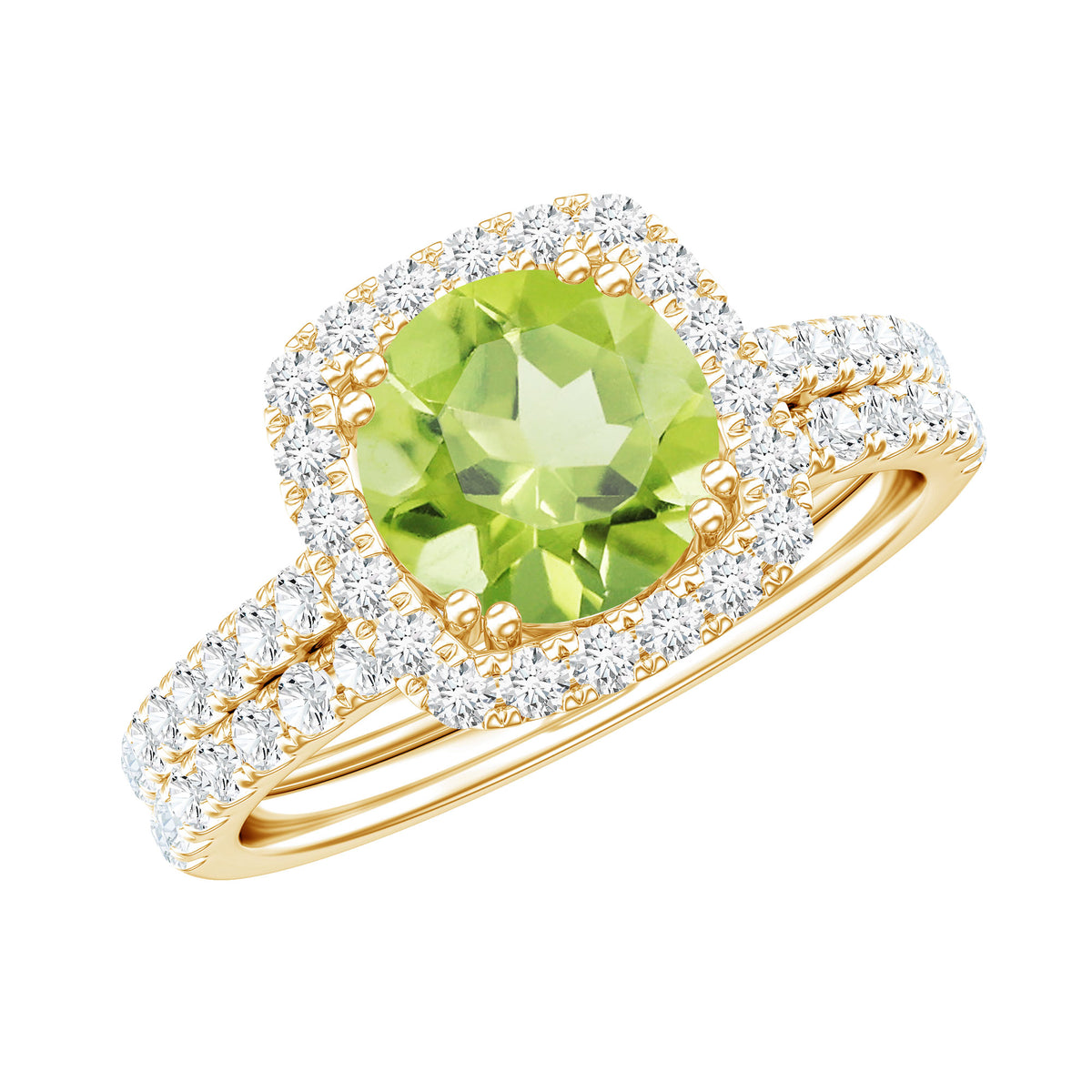Natural 2 Carat Peridot Engagement Ring with Wedding Band AAA - Rosec Jewels