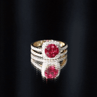Lab Created Ruby and Moissanite Halo Wedding Ring Set for Bride AAAA - Rosec Jewels