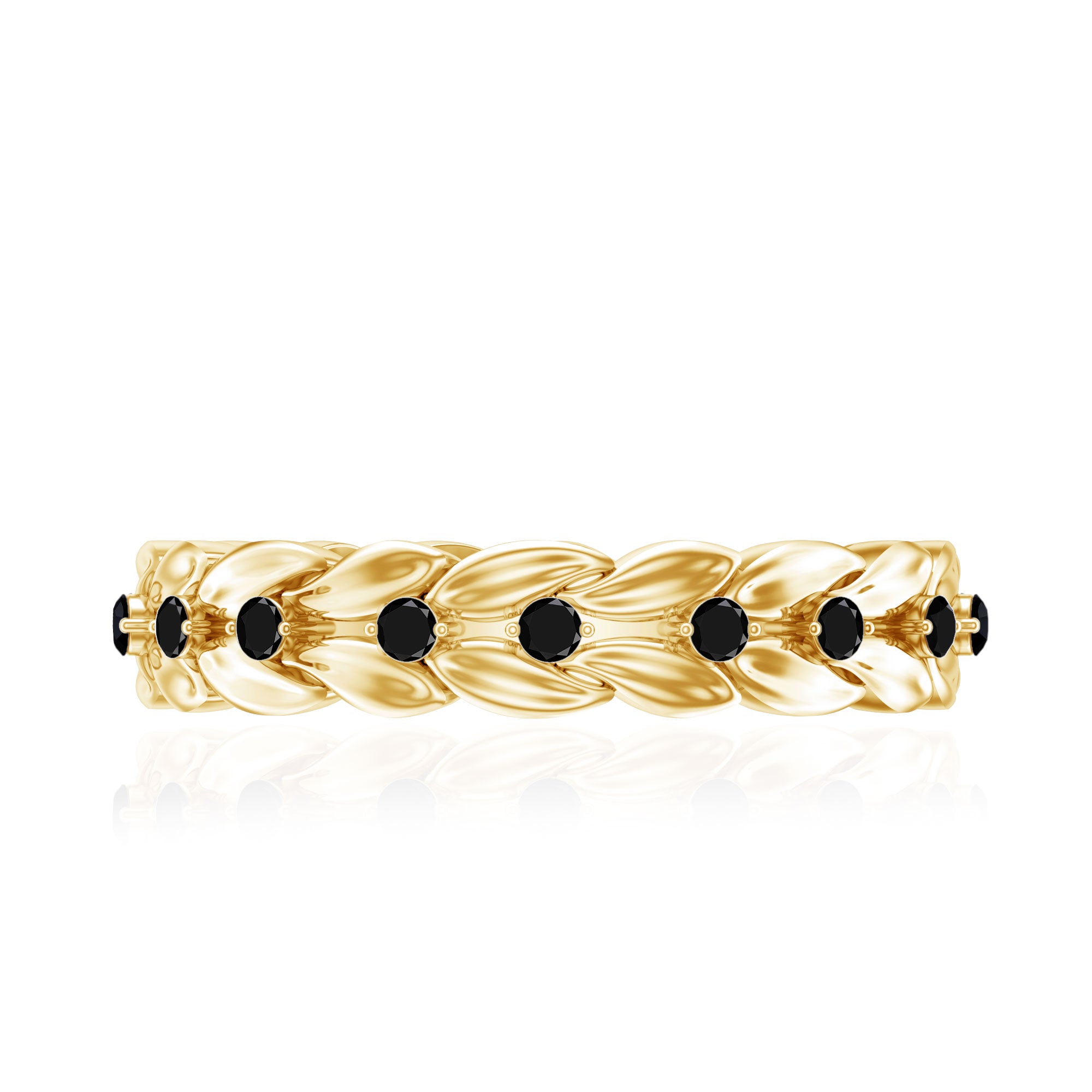 Nature Inspired Black Onyx Leaf Wedding Band for Women AAA - Rosec Jewels