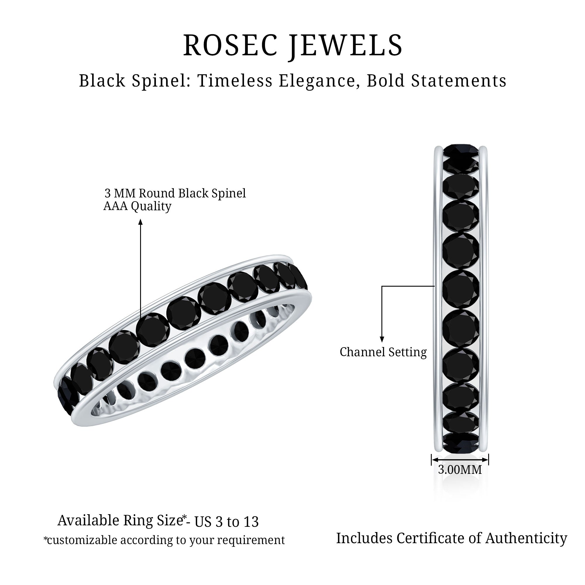 Rosec Jewels-2.75 CT Channel Set Black Spinel Eternity Ring