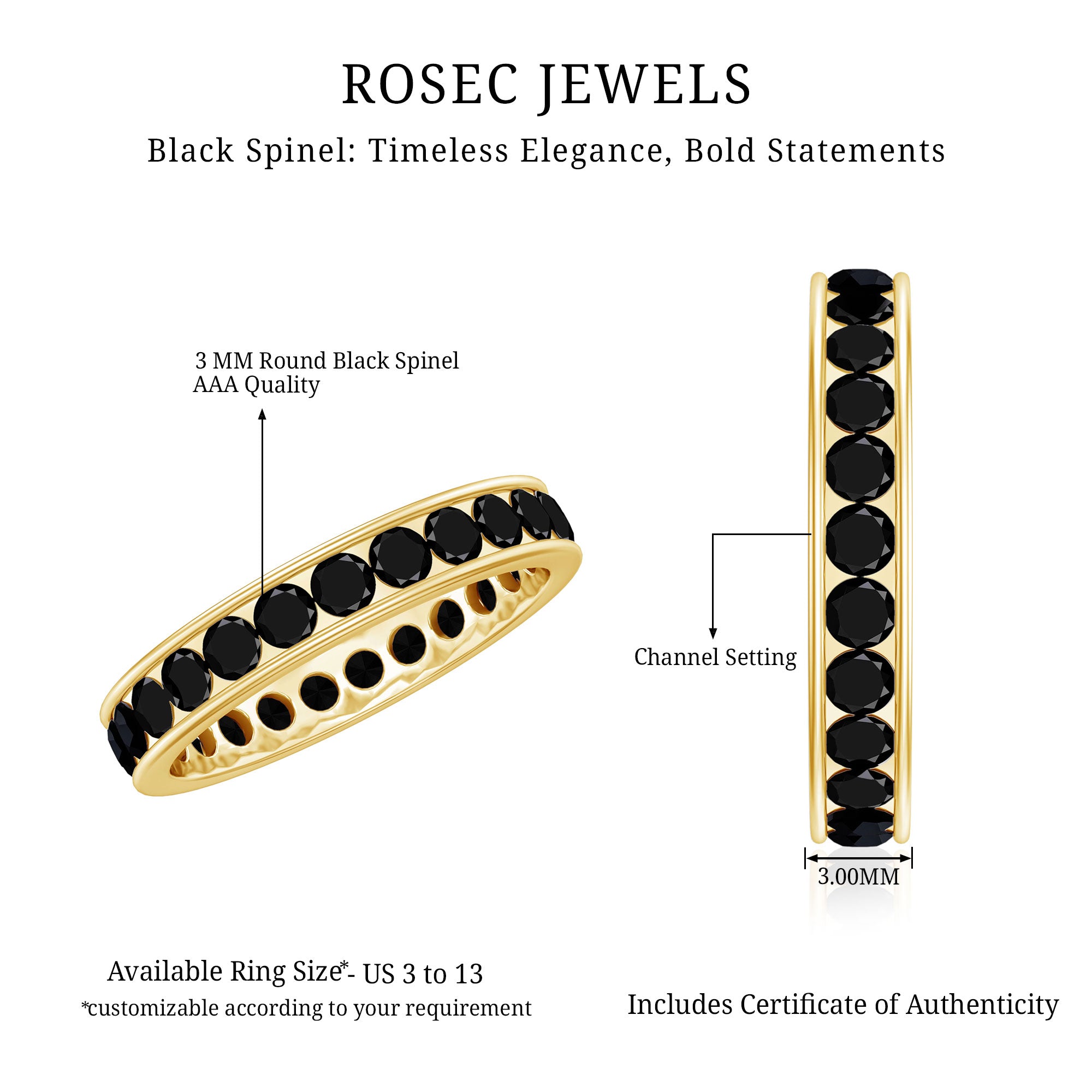 Rosec Jewels-2.75 CT Channel Set Black Spinel Eternity Ring