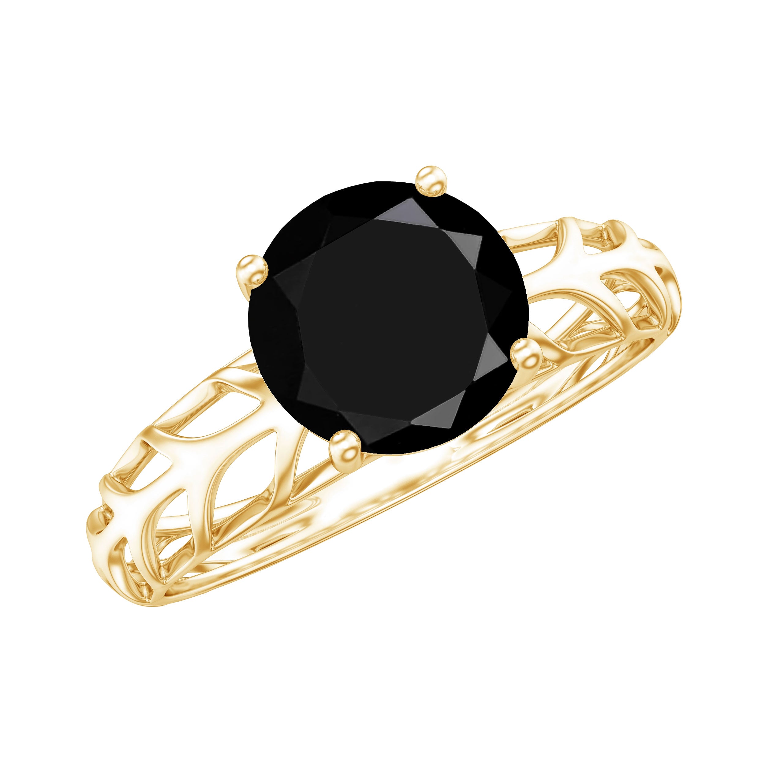Round Cut Solitaire Black Onyx Engagement Ring with Certificate AAA - Rosec Jewels