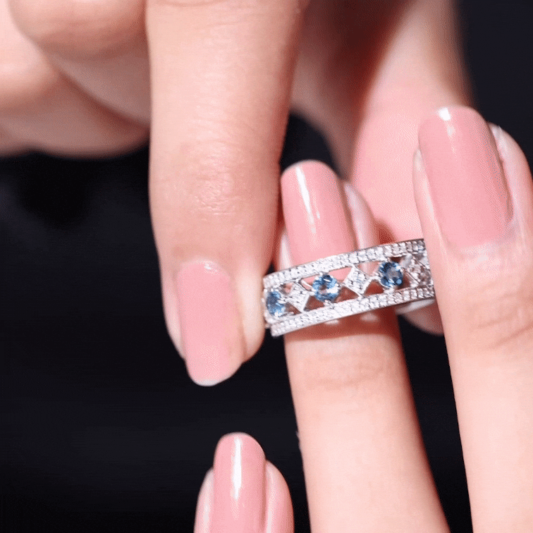 Rosec Jewels-London Blue Topaz Vintage Inspired Eternity Band with Diamond
