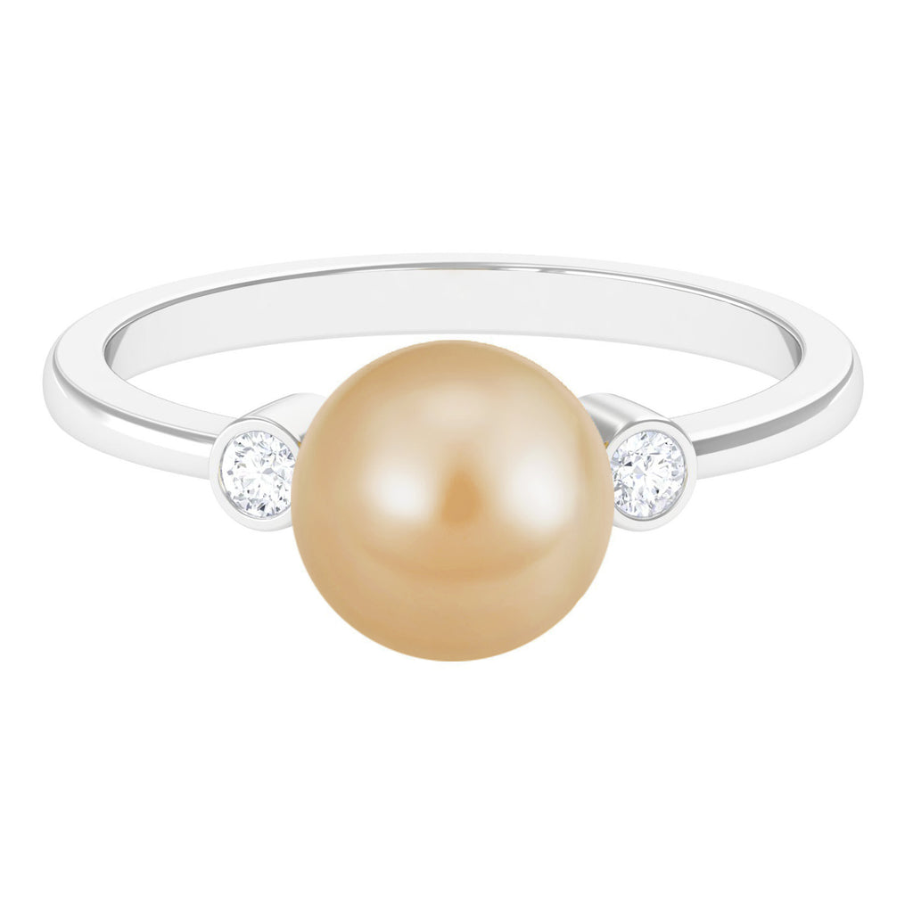 Bead Set South Sea Pearl Solitaire Ring with Diamond South Sea Pearl - ( AAA ) - Quality - Rosec Jewels