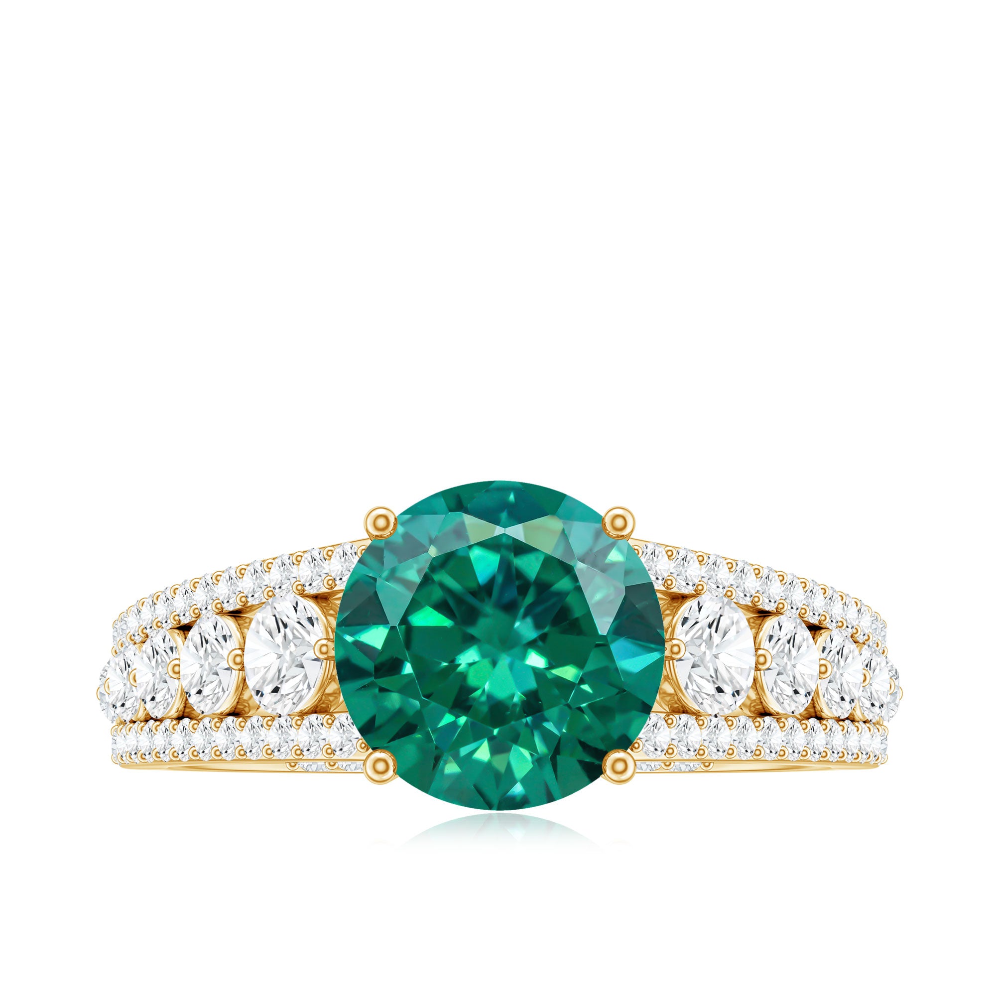 Certified 8 mm Lab Grown Emerald Statement Engagement Ring with Side Stones AAAA - Rosec Jewels