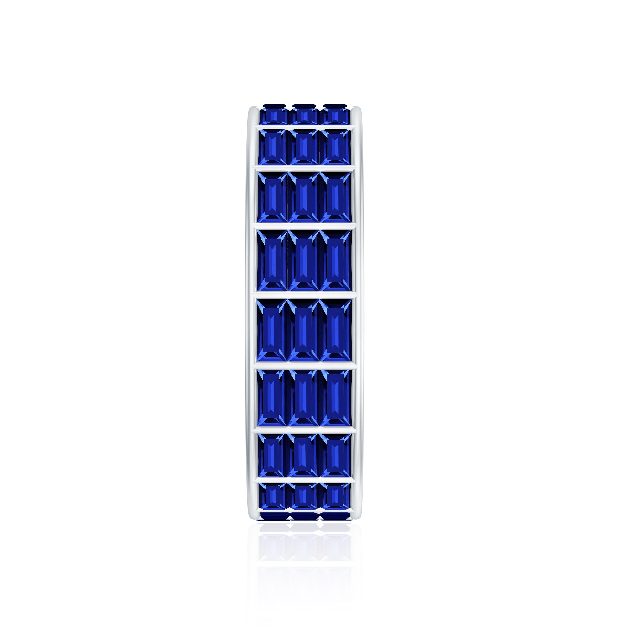 Channel Set Lab Grown Blue Sapphire Wide Eternity Band Ring AAAA - Rosec Jewels