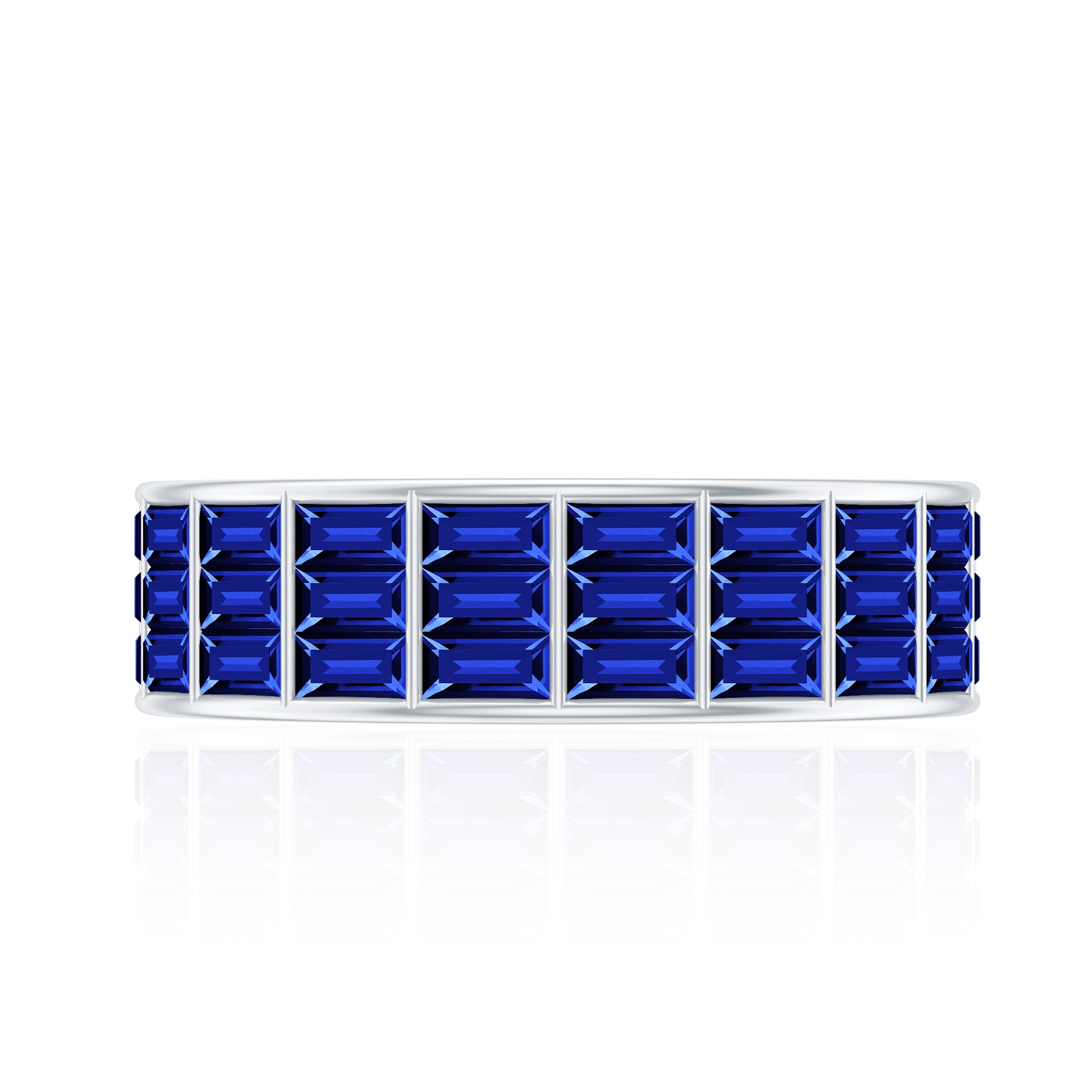 Channel Set Lab Grown Blue Sapphire Wide Eternity Band Ring AAAA - Rosec Jewels