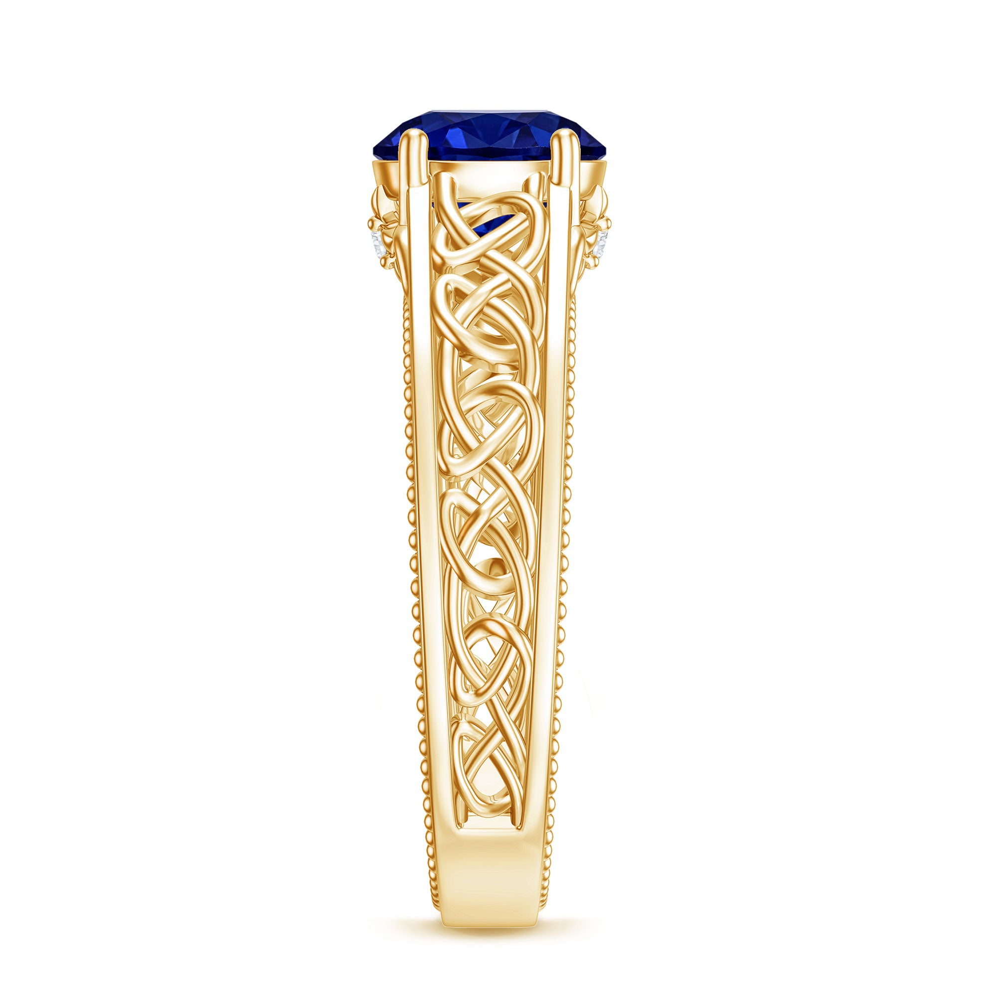 Certified 2.7 Carat Lab Grown Blue Sapphire Celtic Engagement Ring with Surprise Diamond AAAA - Rosec Jewels