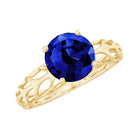 AAAA Quality Lab Created Blue Sapphire Solitaire Ring with Filigree Shank AAAA - Rosec Jewels