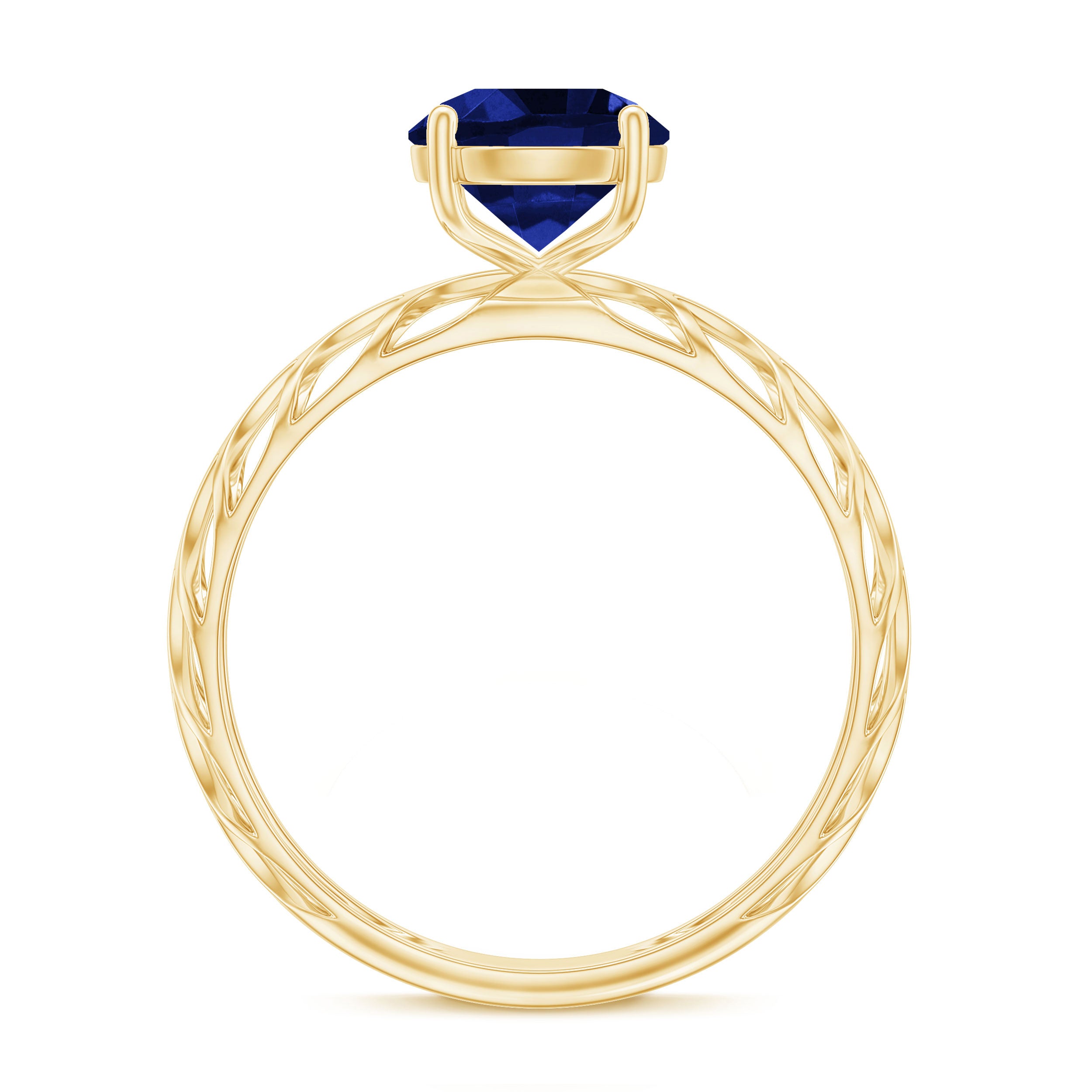 AAAA Quality Lab Created Blue Sapphire Solitaire Ring with Filigree Shank AAAA - Rosec Jewels