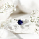 Certified 2.7 Carat Lab Grown Blue Sapphire Solitaire Engagement Ring with Diamond AAAA - Rosec Jewels
