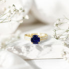 Certified 2.7 Carat Lab Grown Blue Sapphire Solitaire Engagement Ring with Diamond AAAA - Rosec Jewels