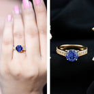 Certified 2.7 Carat Lab Grown Blue Sapphire Solitaire Engagement Ring with Diamond AAAA - Rosec Jewels