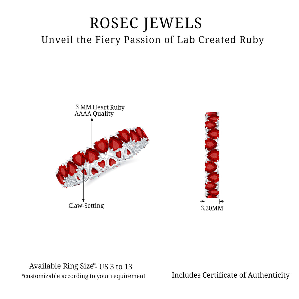 Claw Set Created Ruby Heart Eternity Band Ring in Gold Lab Created Ruby - ( AAAA ) - Quality - Rosec Jewels