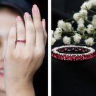 3 Carat Lab Created Ruby Heart Eternity Band Ring AAAA - Rosec Jewels