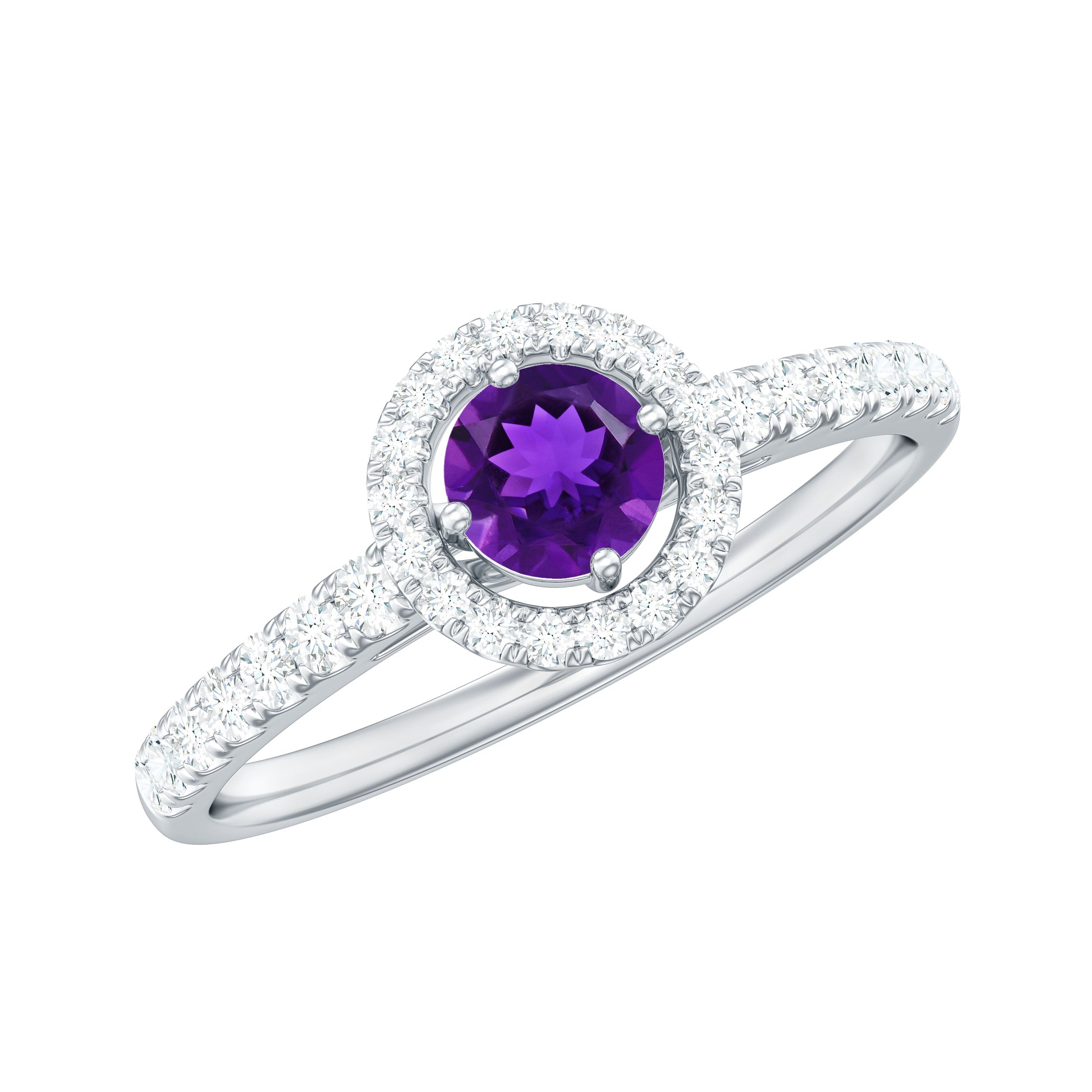 Rosec Jewels-Real Amethyst Promise Ring with Diamond Halo