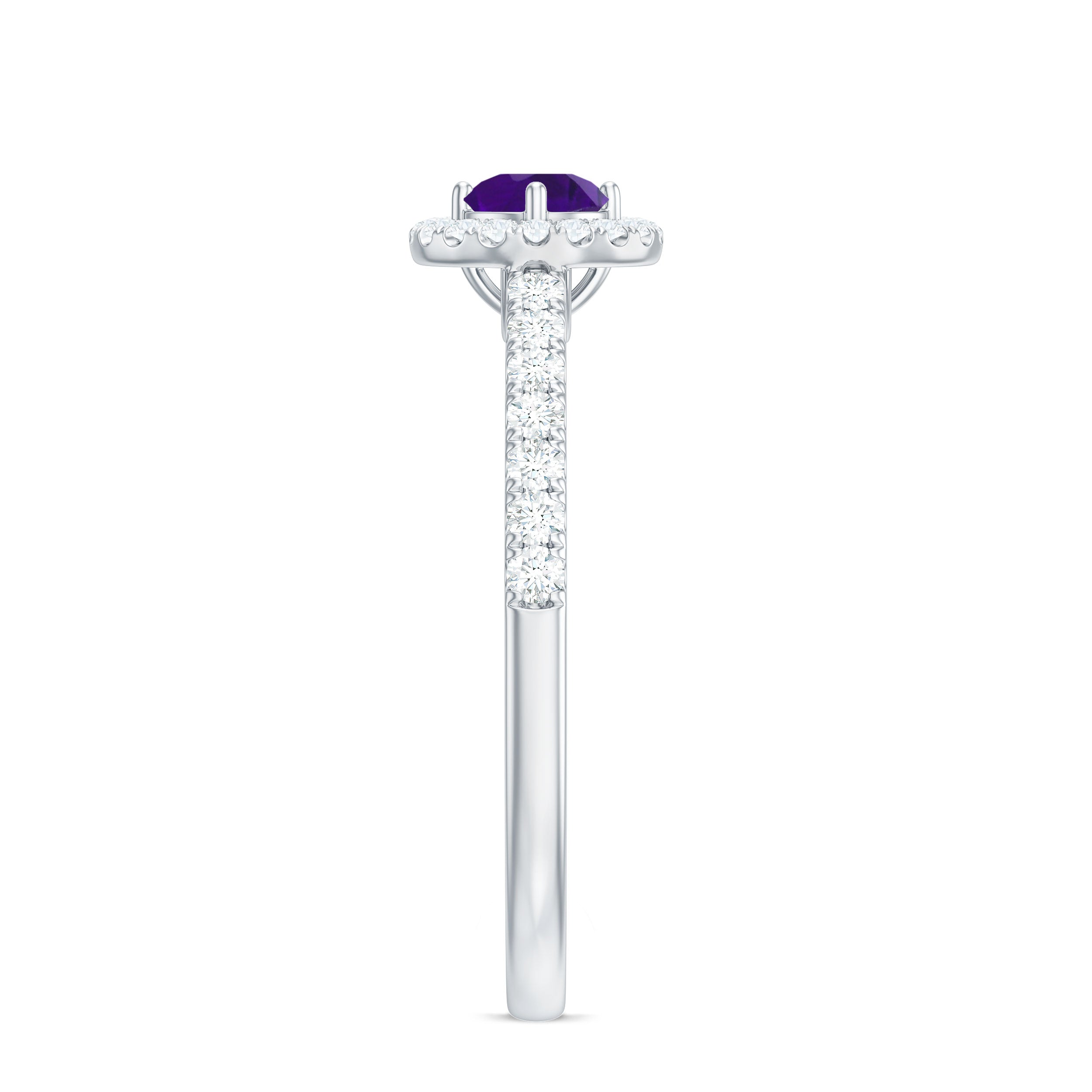 Rosec Jewels-Real Amethyst Promise Ring with Diamond Halo