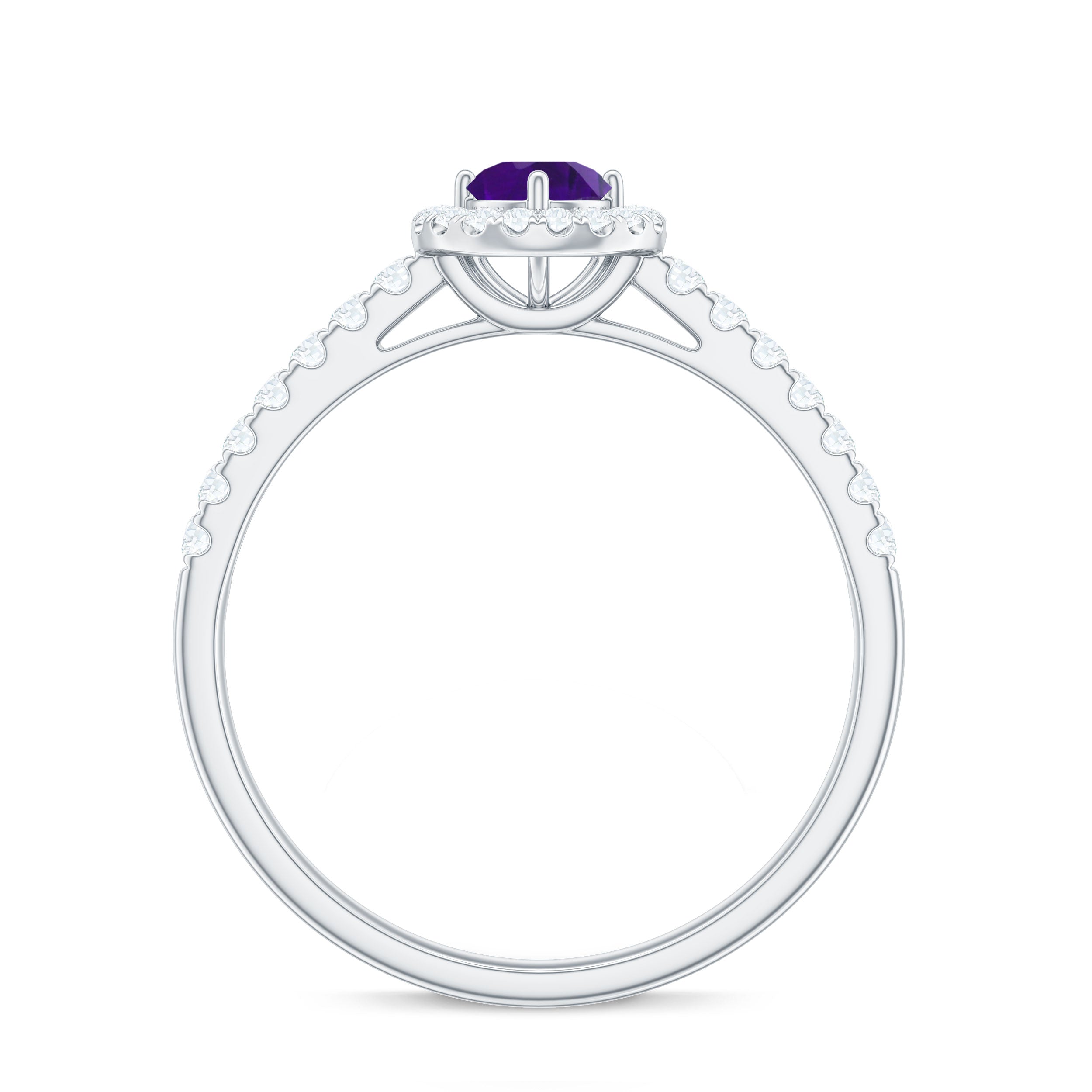 Rosec Jewels-Real Amethyst Promise Ring with Diamond Halo