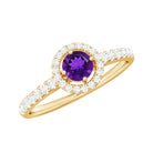 Rosec Jewels-Real Amethyst Promise Ring with Diamond Halo