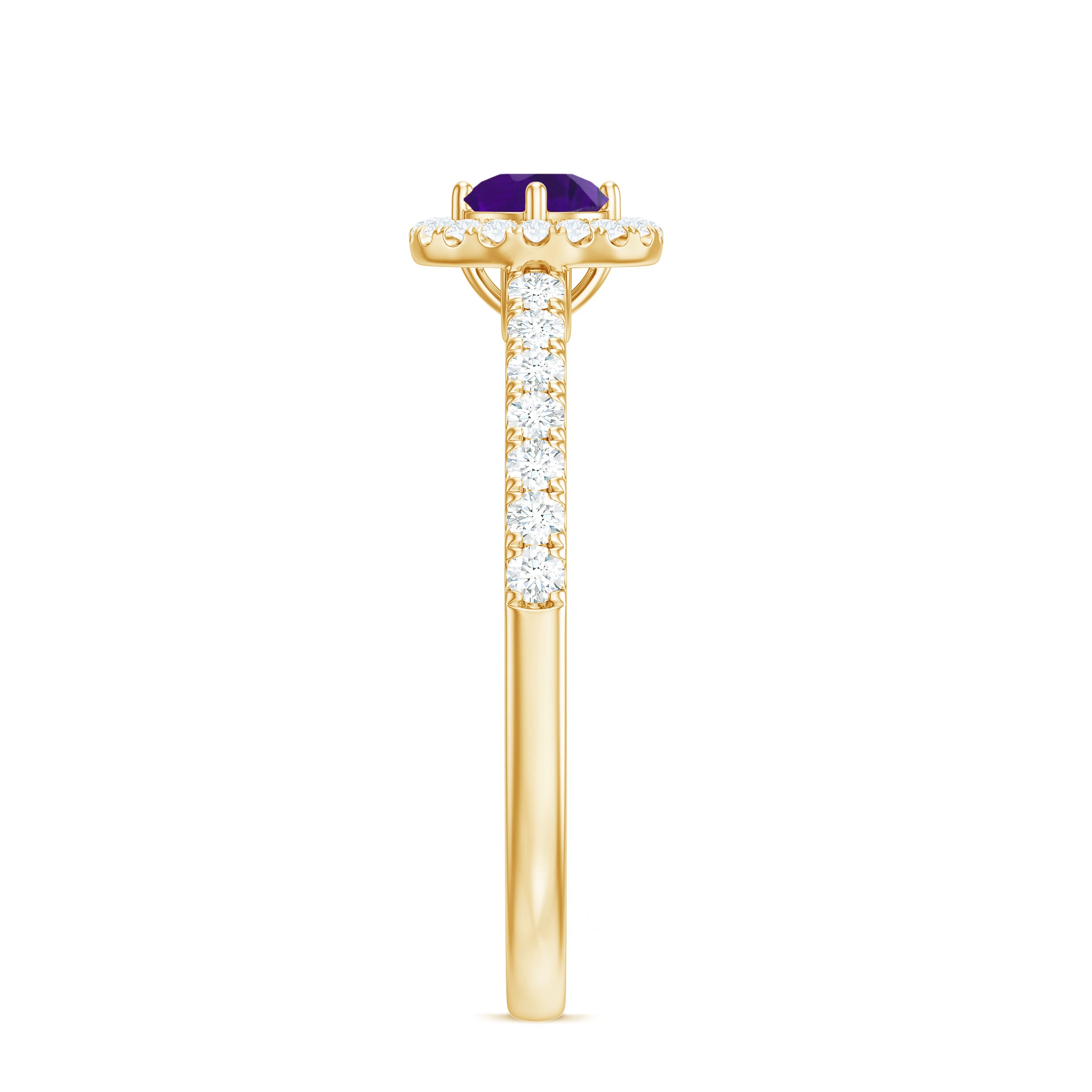 Rosec Jewels-Real Amethyst Promise Ring with Diamond Halo