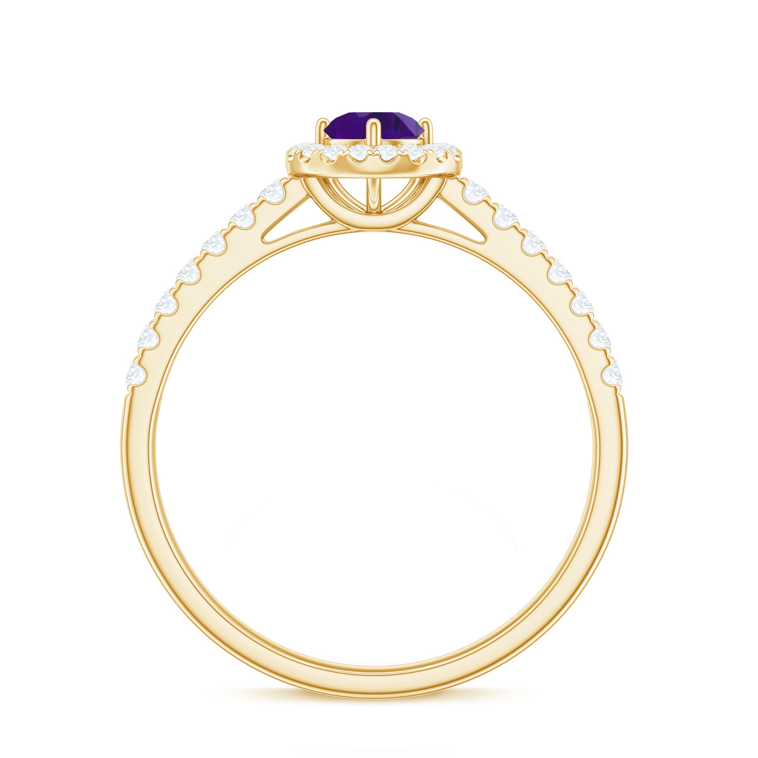 Rosec Jewels-Real Amethyst Promise Ring with Diamond Halo