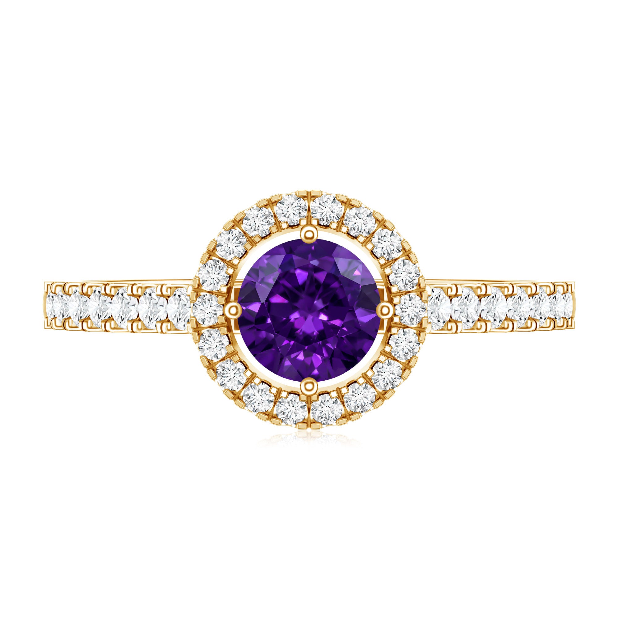 Real Amethyst Promise Ring with Diamond Halo AAA - Rosec Jewels