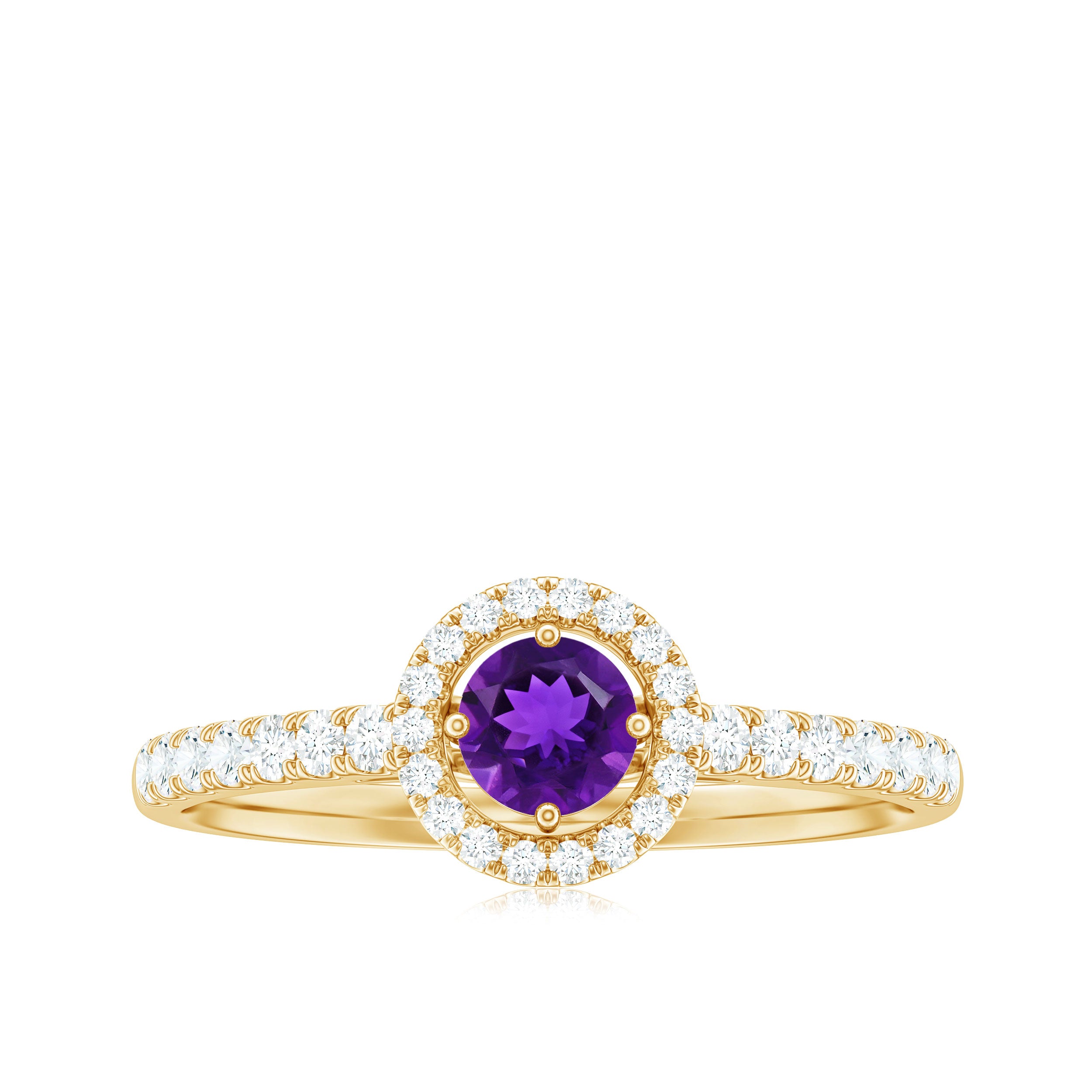 Rosec Jewels-Real Amethyst Promise Ring with Diamond Halo