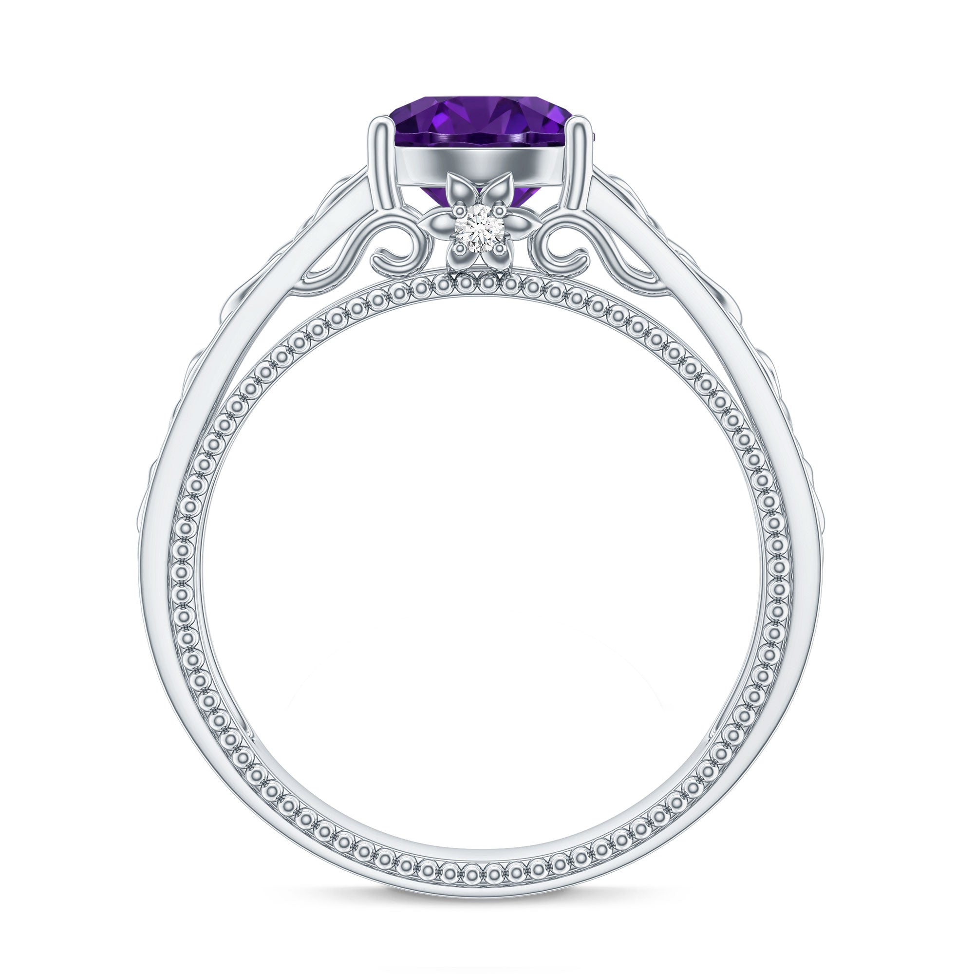 Vintage Looking 1.2 Carat Amethyst Celtic Engagement Ring with Surprise Diamond AAA - Rosec Jewels