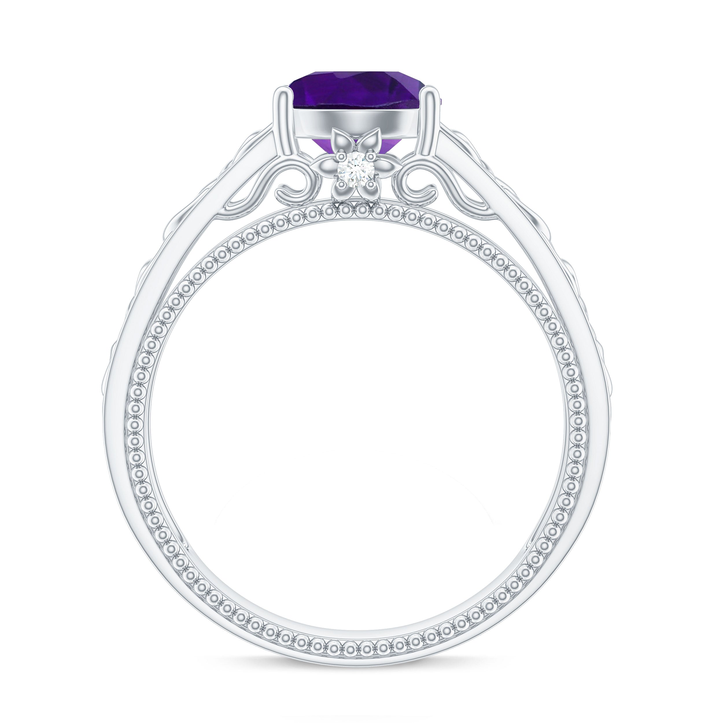 Rosec Jewels-Vintage Looking 1.2 Carat Amethyst Celtic Engagement Ring with Surprise Diamond
