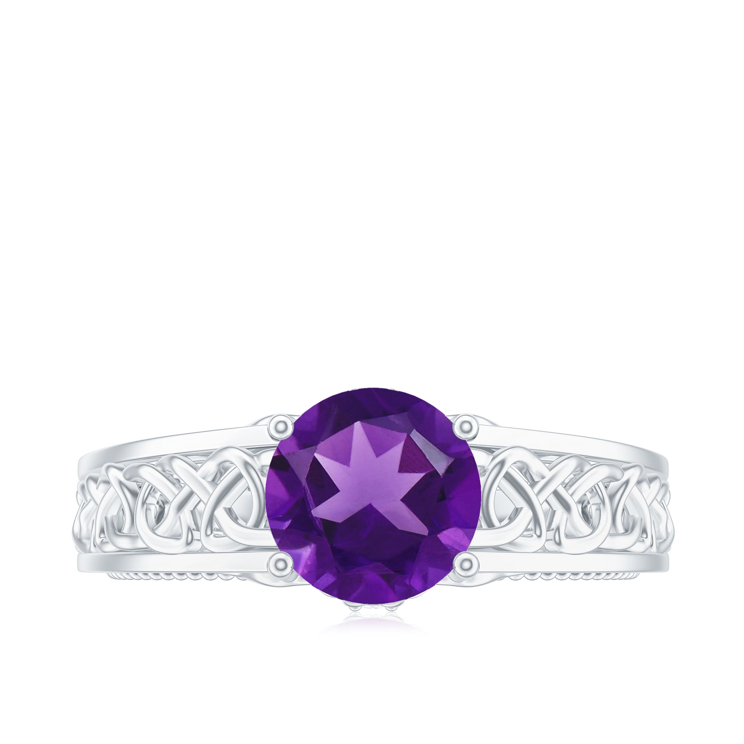 Rosec Jewels-Vintage Looking 1.2 Carat Amethyst Celtic Engagement Ring with Surprise Diamond