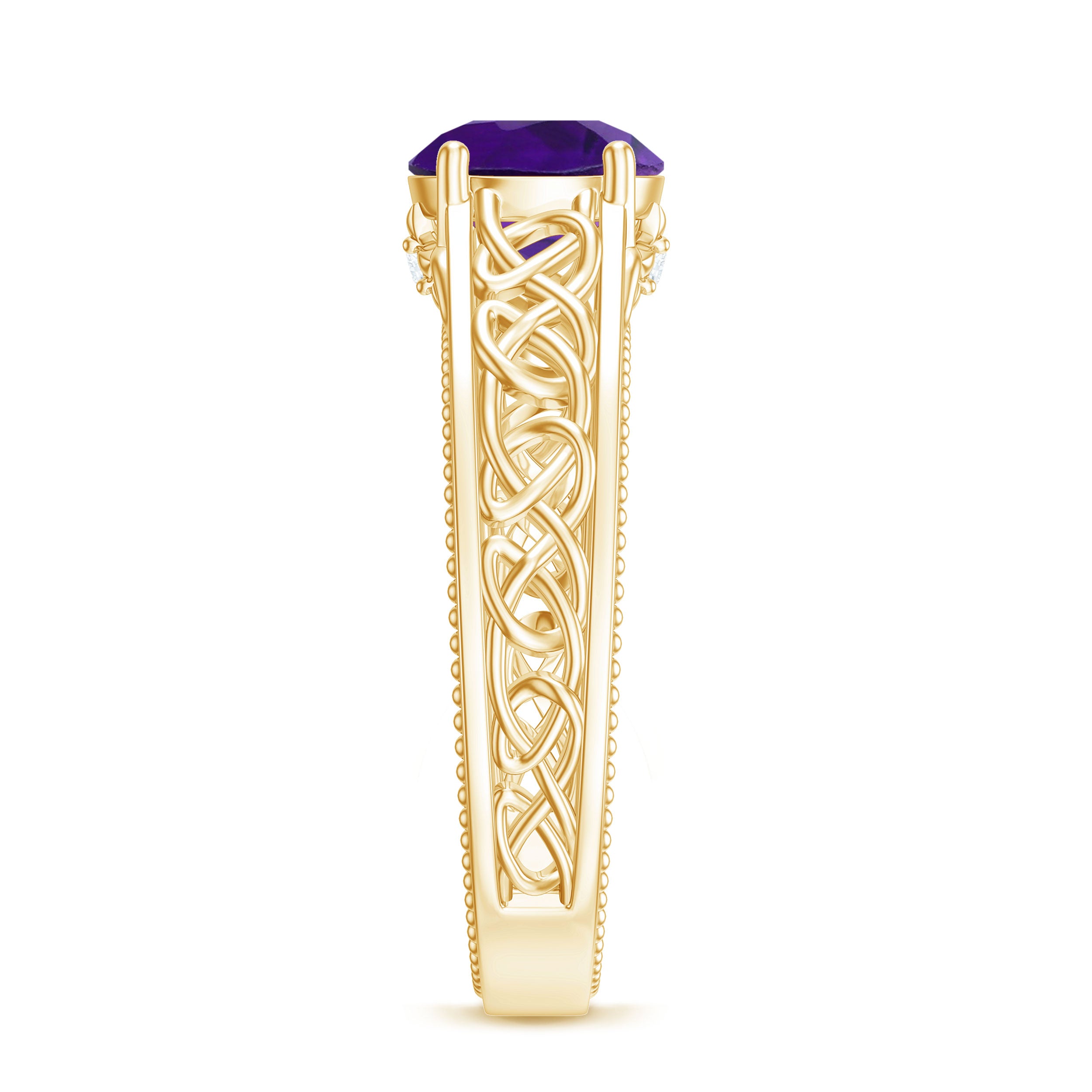 Rosec Jewels-Vintage Looking 1.2 Carat Amethyst Celtic Engagement Ring with Surprise Diamond