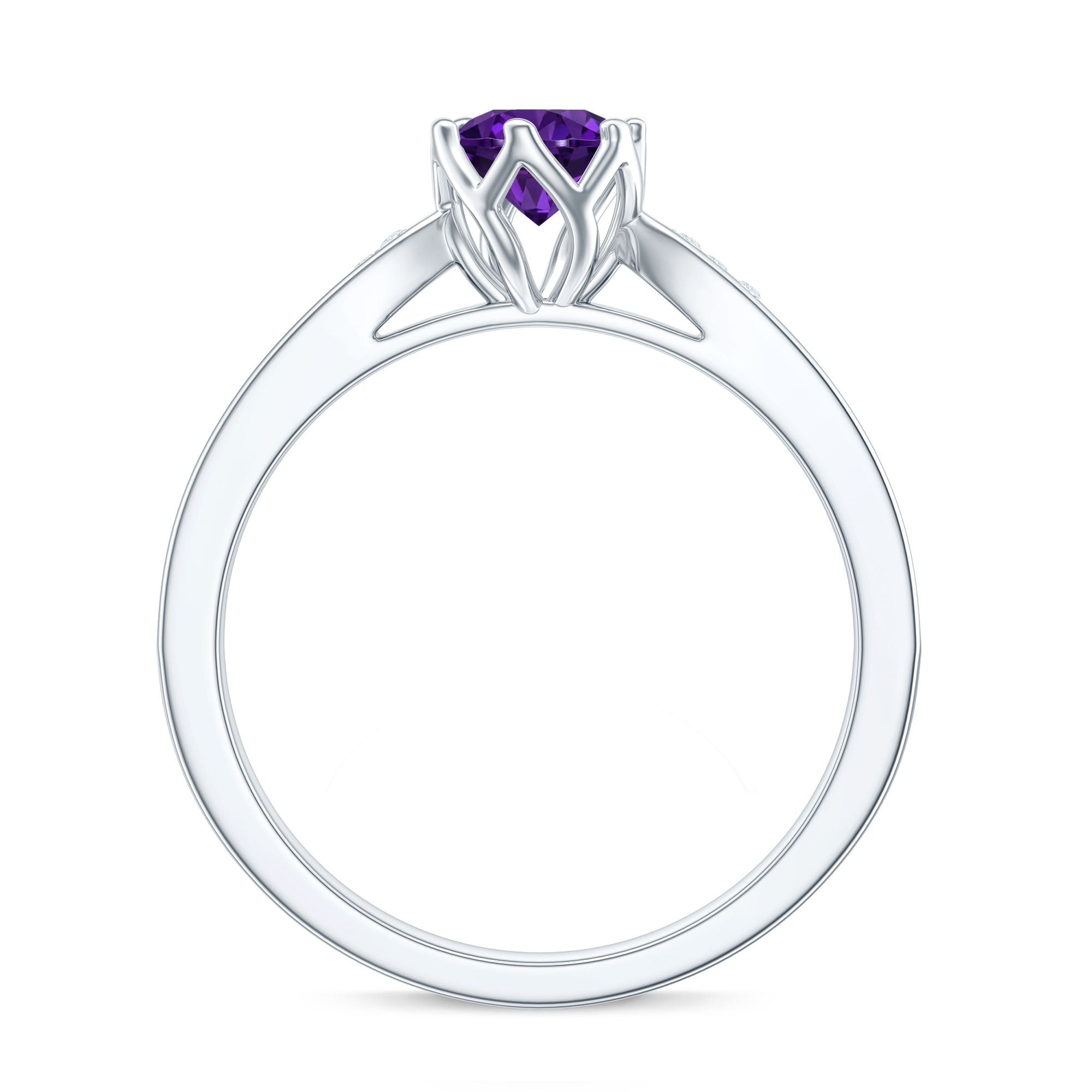 Minimal Amethyst Engagement Ring with Diamond AAA - Rosec Jewels