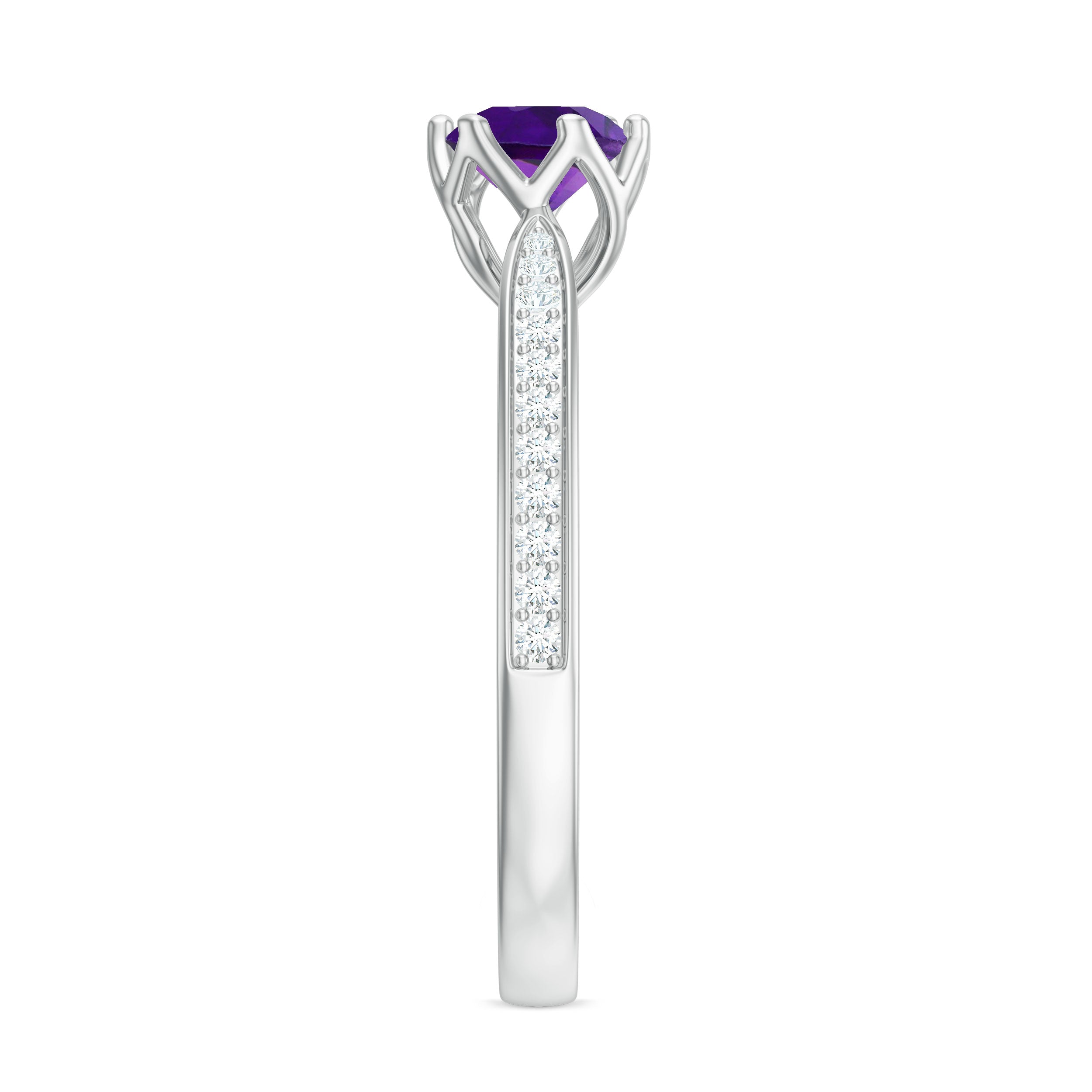Minimal Amethyst Engagement Ring with Diamond AAA - Rosec Jewels