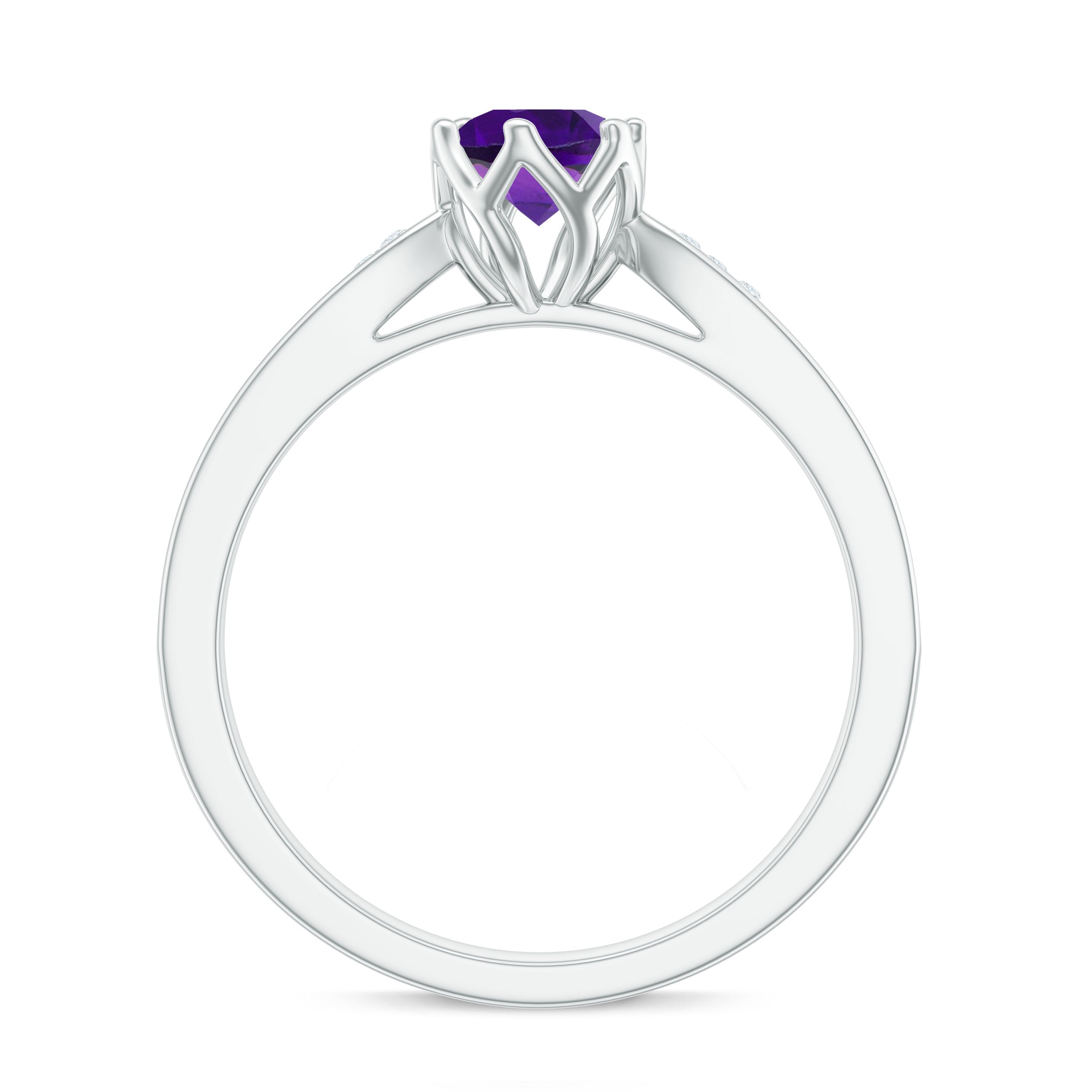 Minimal Amethyst Engagement Ring with Diamond AAA - Rosec Jewels