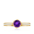 Minimal Amethyst Engagement Ring with Diamond AAA - Rosec Jewels