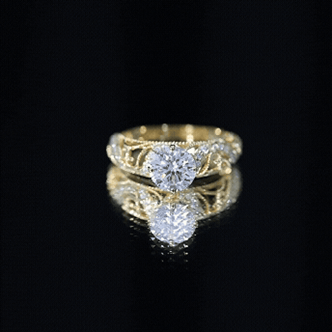 Rosec Jewels-Round Cut Moissanite Vintage Engagement Ring With Diagonal Prongs