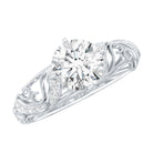 Rosec Jewels-Round Cut Moissanite Vintage Engagement Ring With Diagonal Prongs