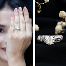 Rosec Jewels-Round Cut Moissanite Vintage Engagement Ring With Diagonal Prongs