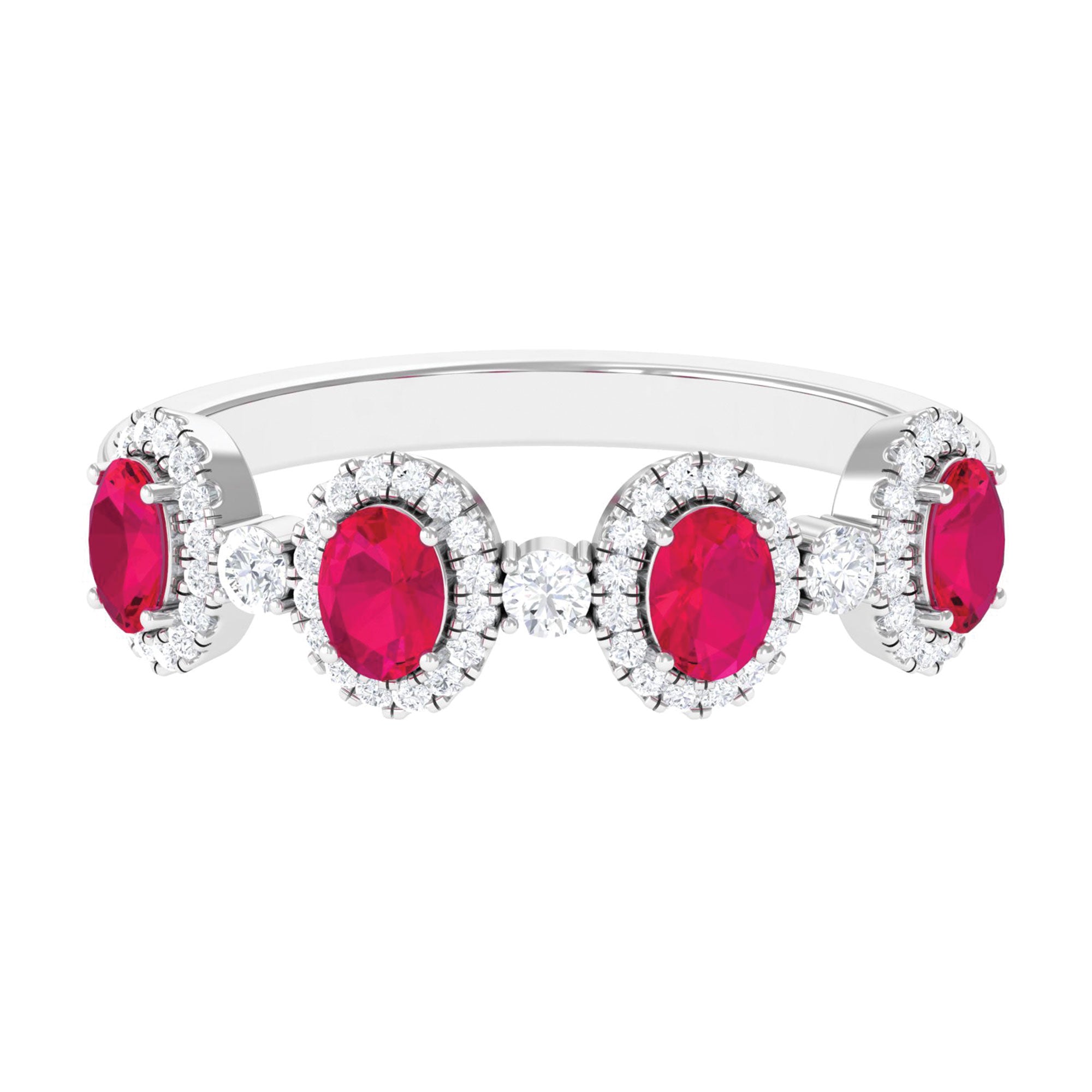 1.25 CT Oval Cut Ruby Anniversary Ring with Diamond Halo Ruby - ( AAA ) - Quality - Rosec Jewels