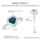 Heart Shaped London Blue Topaz Engagement Ring with Diamond Halo AAA - Rosec Jewels