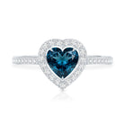 Heart Shaped London Blue Topaz Engagement Ring with Diamond Halo AAA - Rosec Jewels