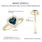 Heart Shaped London Blue Topaz Engagement Ring with Diamond Halo AAA - Rosec Jewels